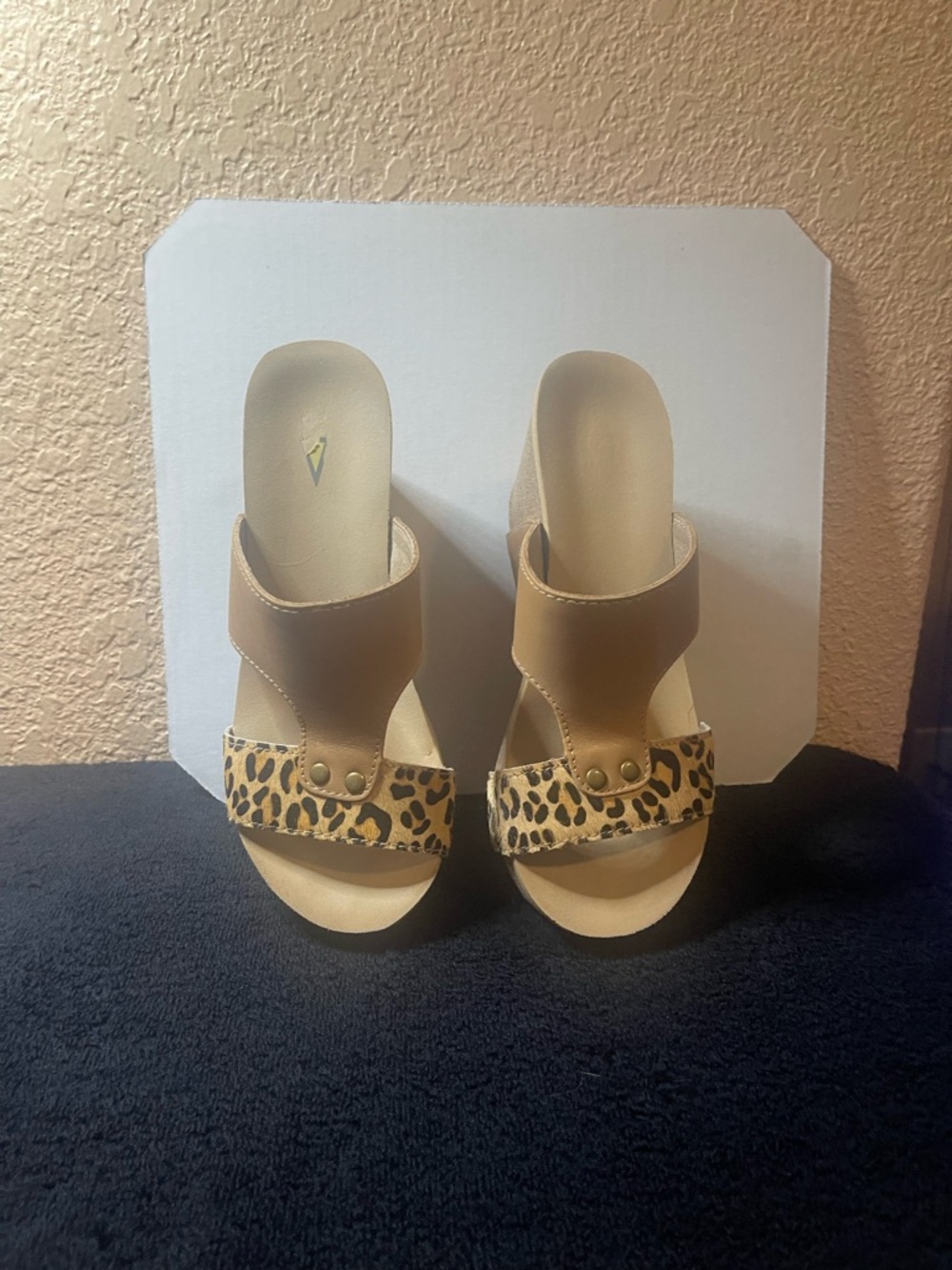 Women’s Slide Sandals with Leopard Strap - Tan